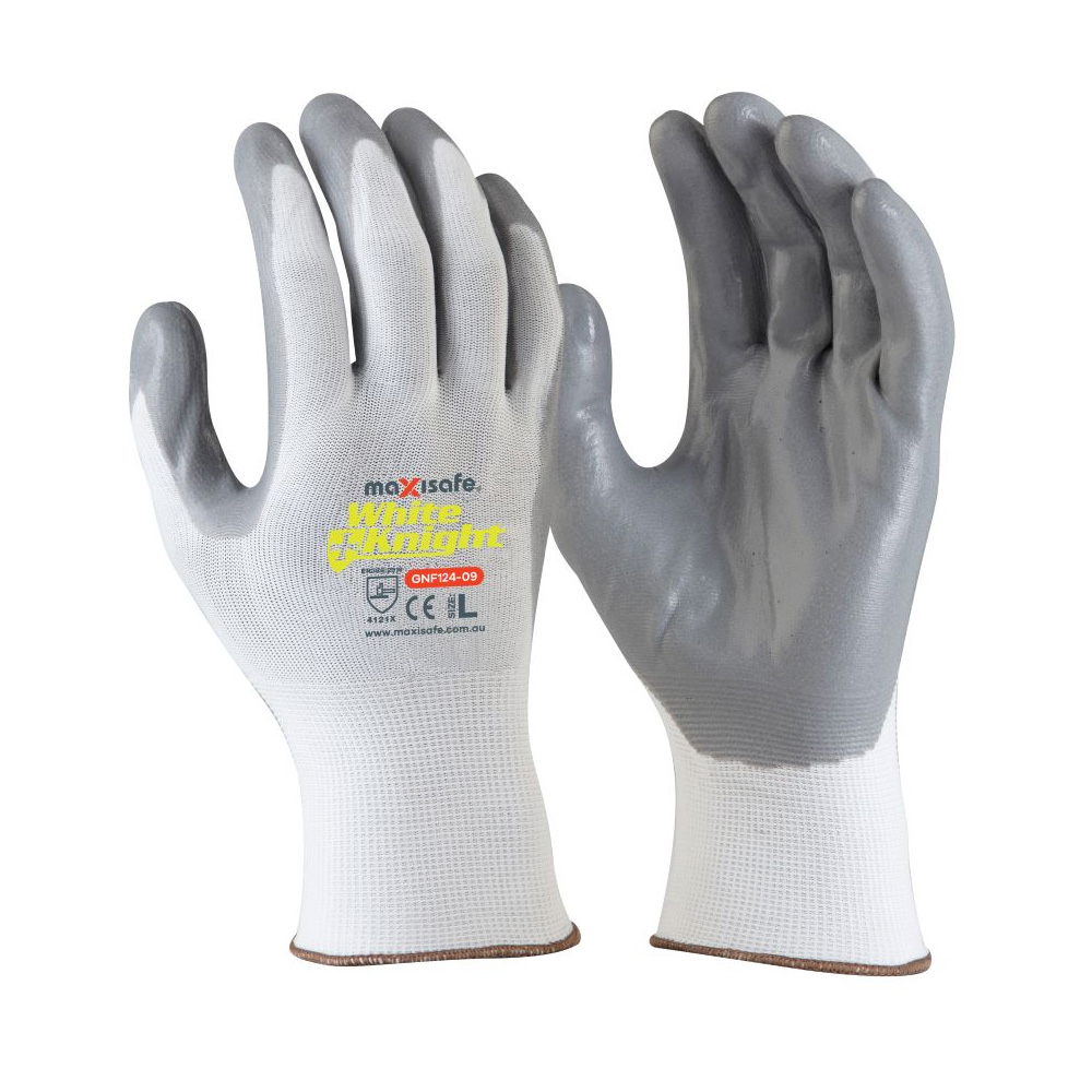 White Knight Synthetic Glove with Grey Foam Nitrile Palm XXL 12 Pack